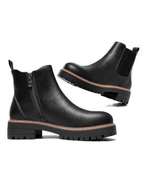 Chelsea Ankle Booties Waterproof Side Zipper Elastic Panel Lug Sole Platform